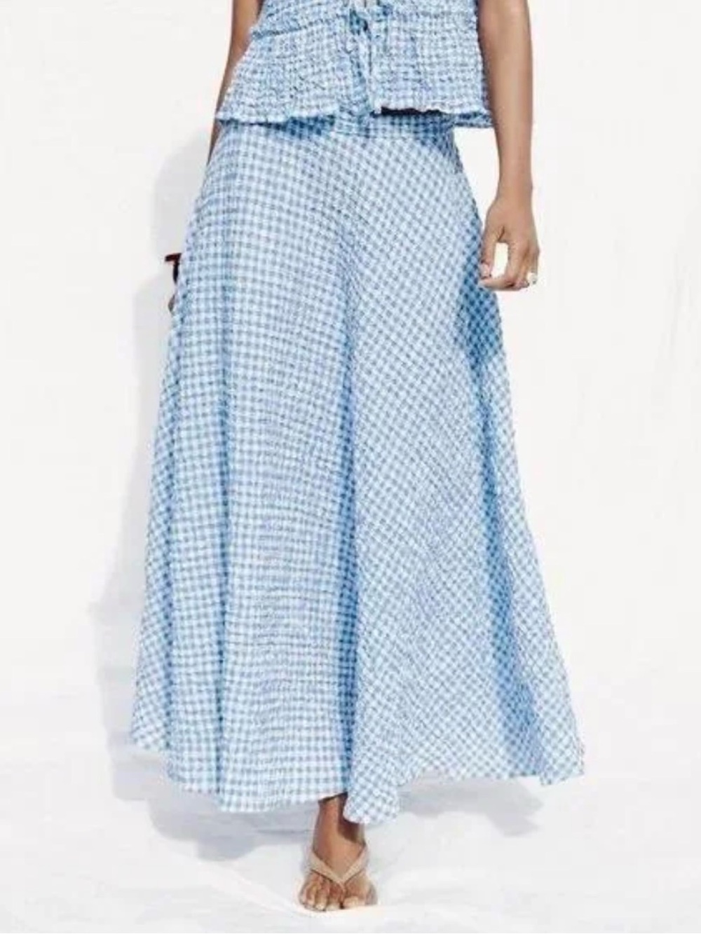 Zara Light Blue Gingham Maxi Skirt